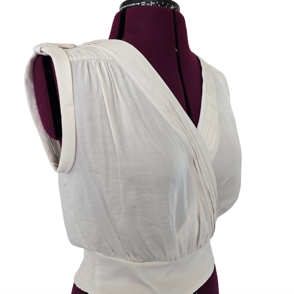 NWT Rachel Roy Cream Sleeveless V-neck Draped Blouse Size S Business Casual Chic - Picture 5 of 12